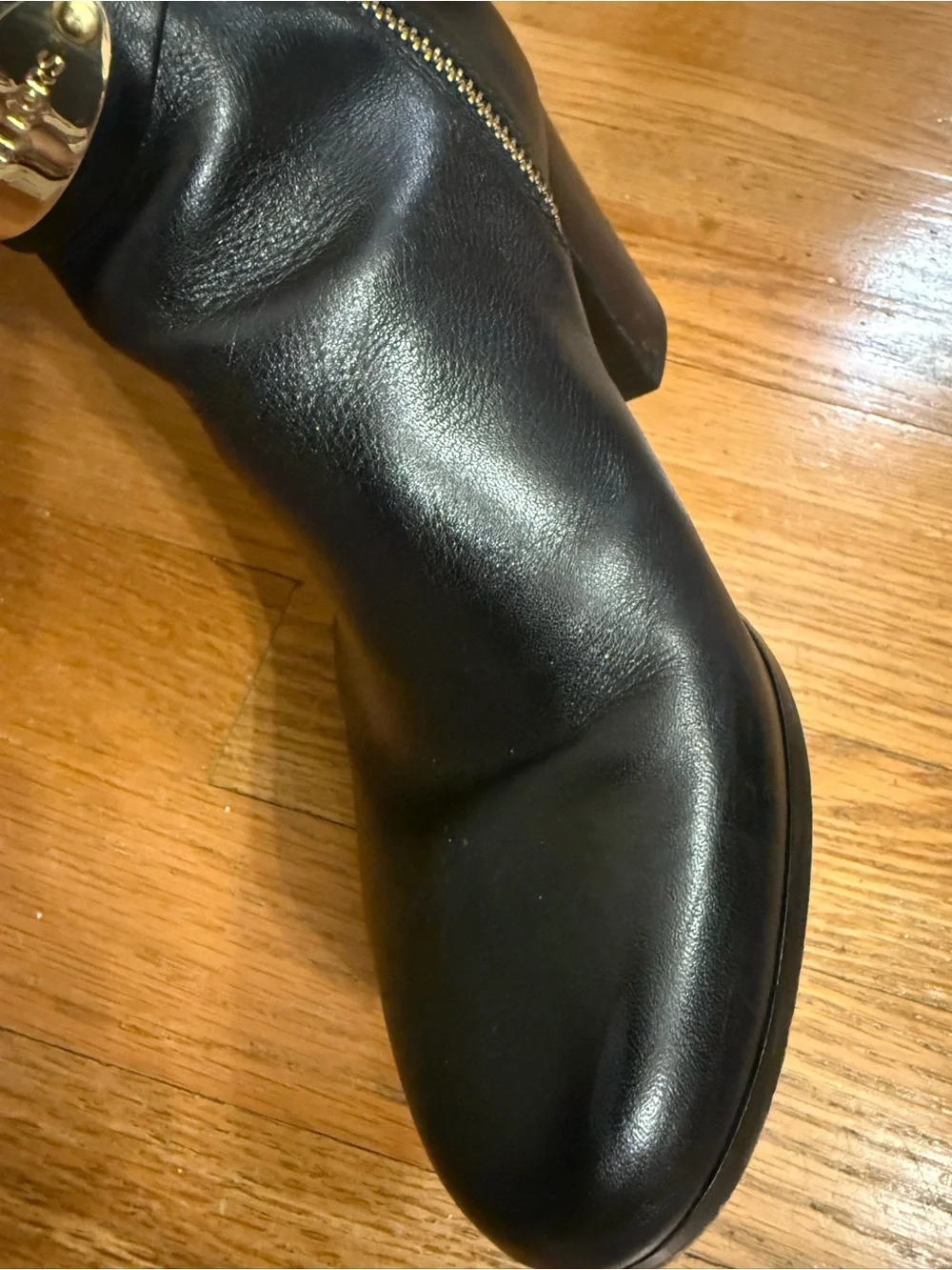 Michael Kors Black Leather Knee High Boots with Gold Accents